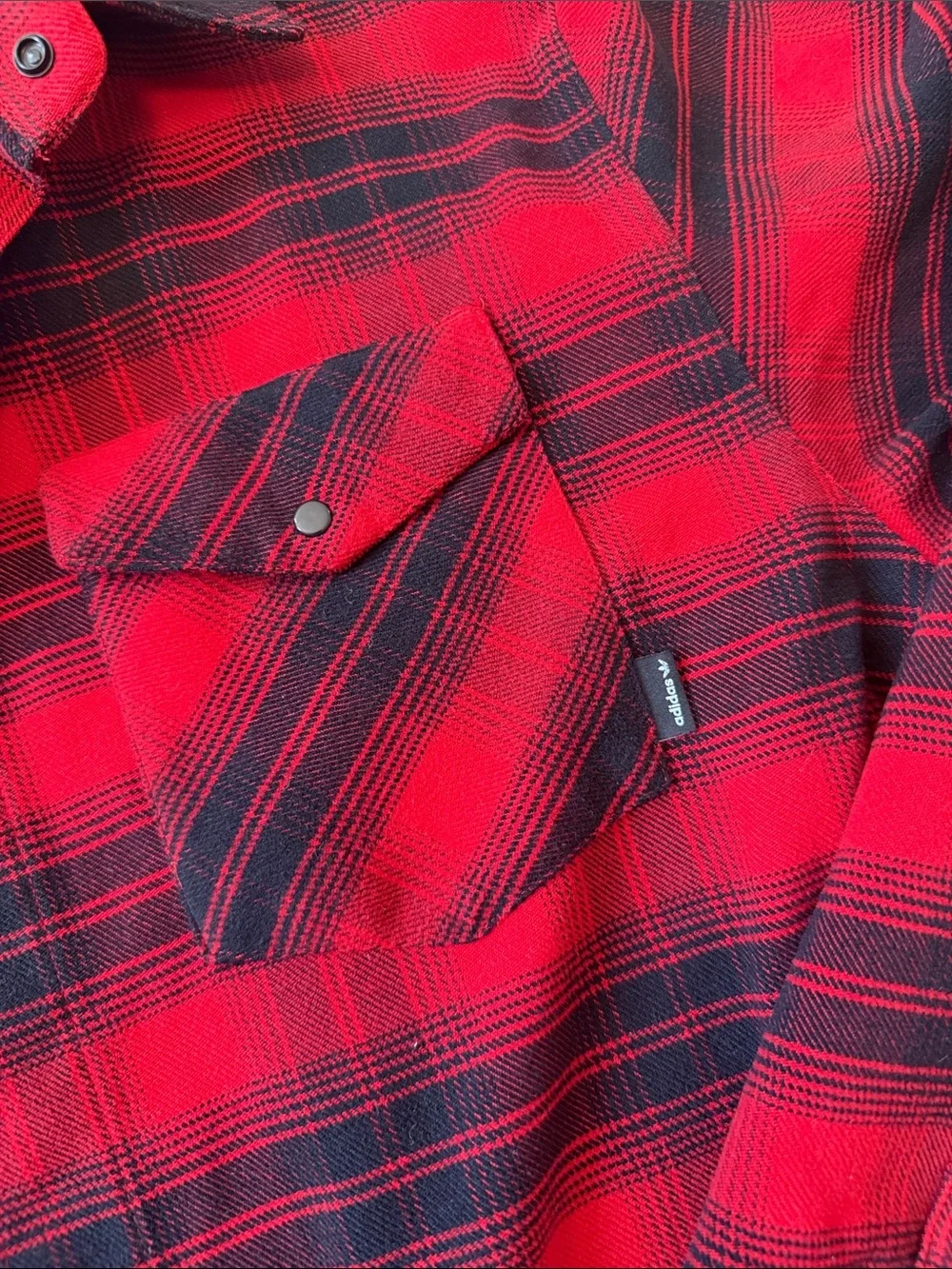 adidas Red and Black Plaid Button-Down Shirt
